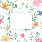 watercolor  border with flowers and leaves