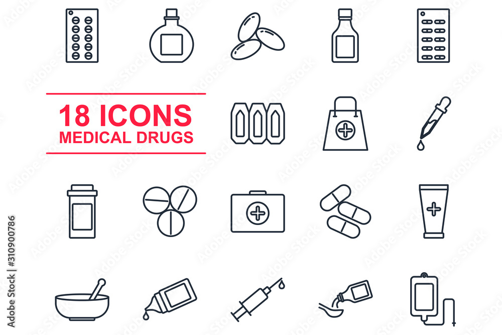 set Medical Drugs icon template color editable. Medical Assistance pack symbol vector sign isolated on white background illustration for graphic and web design. set Medical Drugs icon template color editable. Medical Assistance pack symbol vector sign isolated on white background illustration for graphic and web design.