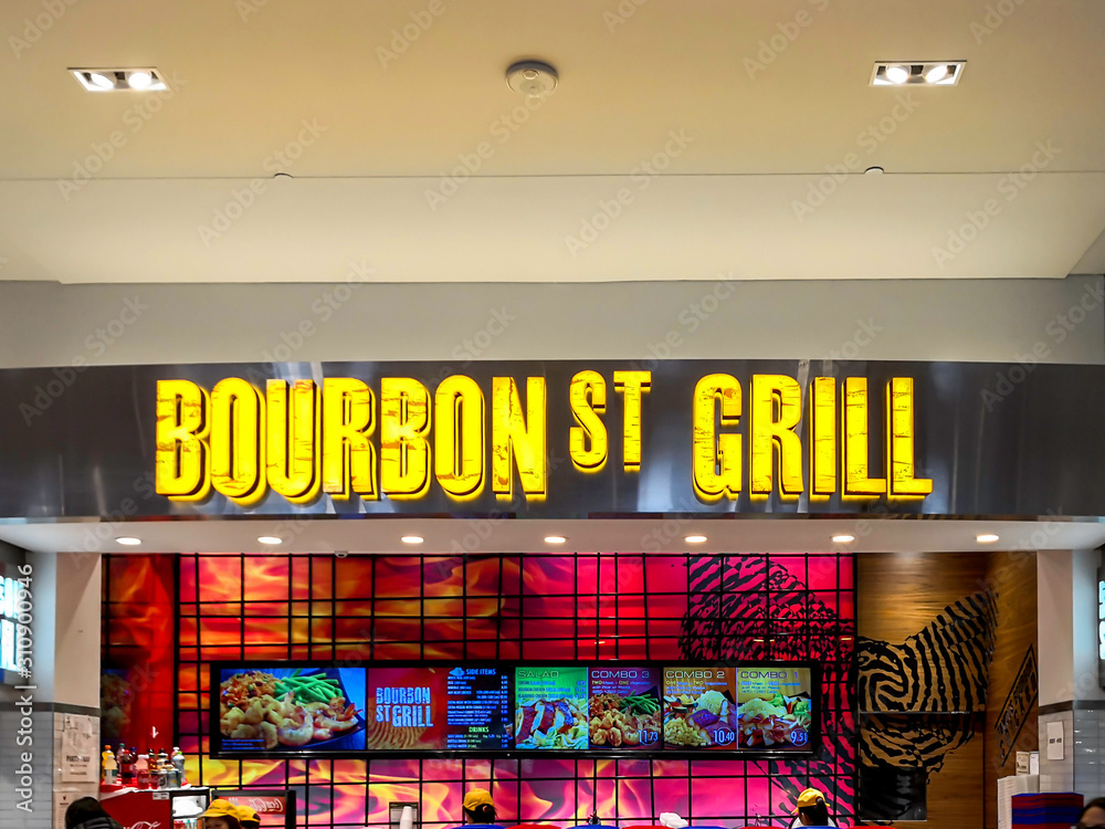 Vaughan, Ontario, Canada June 4, 2019 Sign of Bourbon St. Grill in