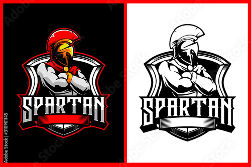 SPARTAN WARRIOR CARTOON CHARACTER WITH SHIELD VECTOR LOGO
