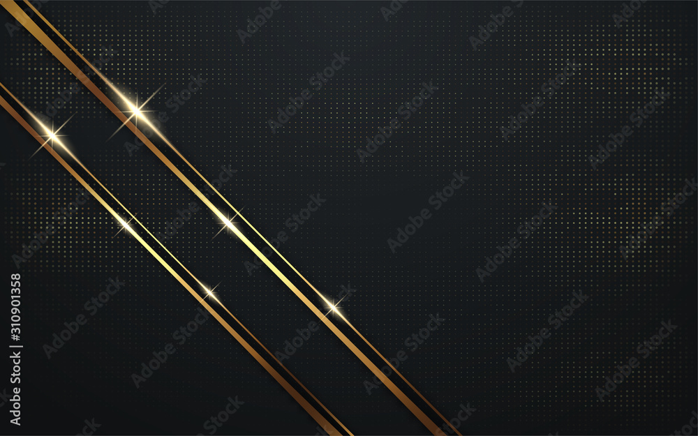 background luxury VIP 3d abstract modern and dark black color with line Gold Sparkles glitter and gradient decoration shapes geometric Polished vector , design elements