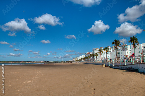 El Puerto de Santa Maria, Cadiz, Spain - October 20, 2019: Valdelagrana beach, in El Puerto de Santa Maria, Cadiz, Spain