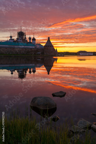 Solovki. Monastery landscape lake sunset © erainbow