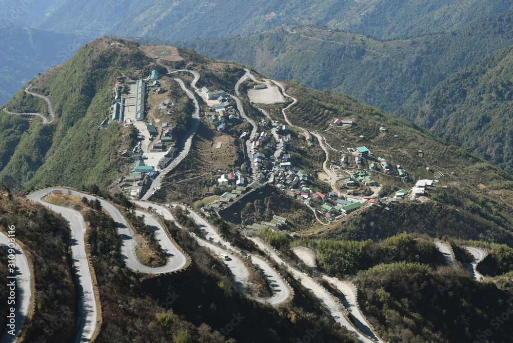 The Thambi view point near Zuluk coursing through the famous silk route  which connects India and China. Stock Photo | Adobe Stock
