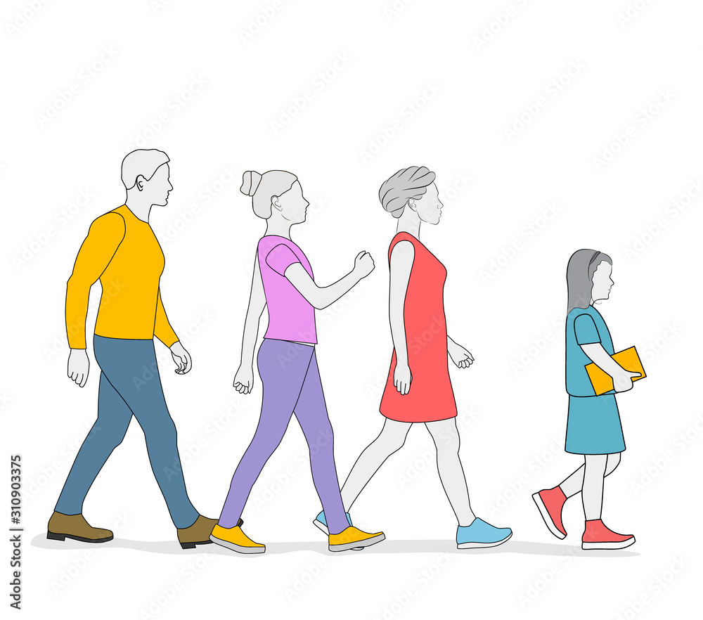 man, women and baby are walking. crowd of people. people go to the goal. vector illustration. man, women and baby are walking. crowd of people. people go to the goal. vector illustration.