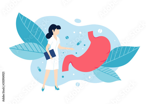 Gastroenterology and Dietetics. Healthy stomach and digestive tract.