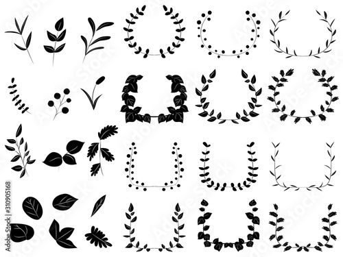 白黒の植物（葉っぱ）のフレームデザイン