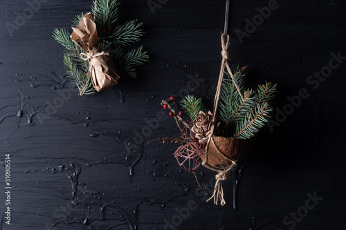 Christmas decorations on a black background