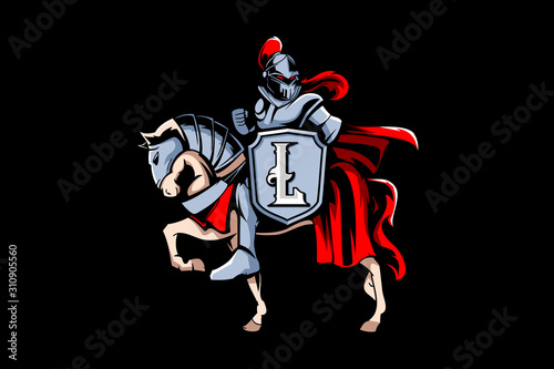 Knight with armored horse vector