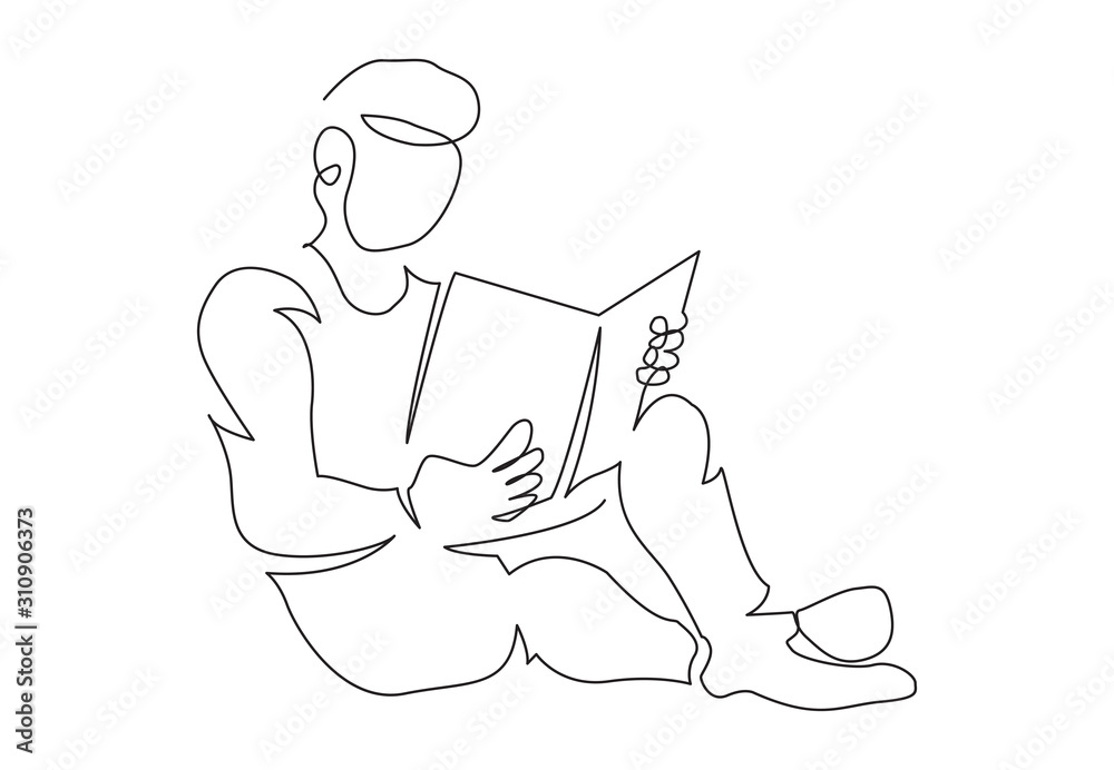 continuous line drawing of man sitting on floor reading book continuous line drawing of man sitting on floor reading book