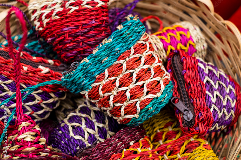 Handmade colorful purses made from quality Abaca plant fiber, crafted