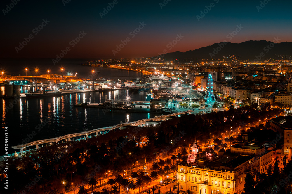 Malaga city at night