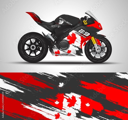 Racing motorcycle wrap decal and vinyl sticker design. Concept graphic abstract background for wrapping vehicles  motorsports  Sportbikes  motocross  supermoto and livery. Vector illustration.