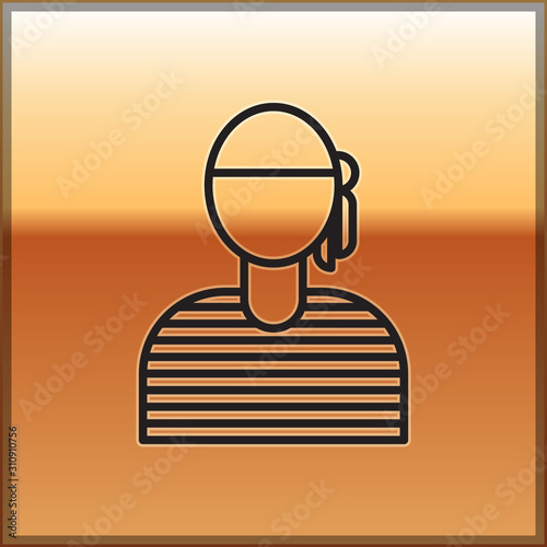 Black line Sailor captain icon isolated on gold background. Vector Illustration