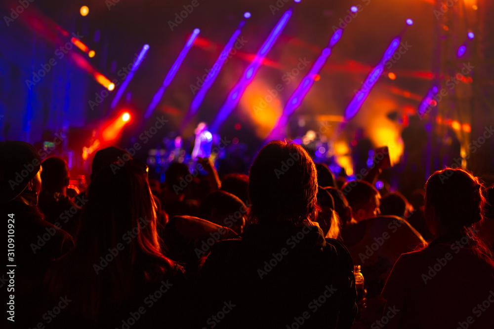 Silhouettes of youth celebrating New Year at a concert