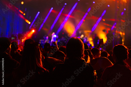Silhouettes of youth celebrating New Year at a concert