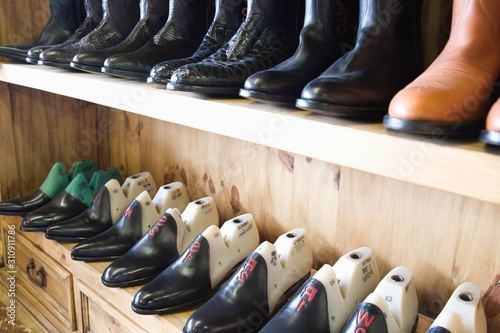 Footwear In Row At Shoemaker Workshop