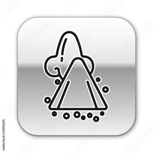 Black line Runny nose icon isolated on white background. Rhinitis symptoms, treatment. Nose and sneezing. Nasal diseases. Silver square button. Vector Illustration