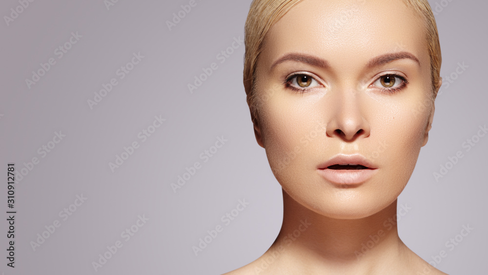 Beauty Woman Face Portrait. Beautiful Spa Model Girl with Perfect Fresh Clean Skin. Youth and Skin Care Concept Beauty Woman Face Portrait. Beautiful Spa Model Girl with Perfect Fresh Clean Skin. Youth and Skin Care Concept
