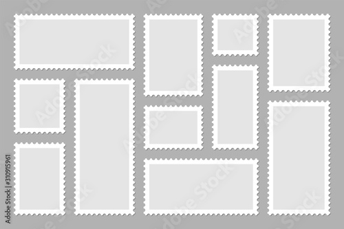 Blank postage stamps collection. Sticky paper stamp. Vector illustration.