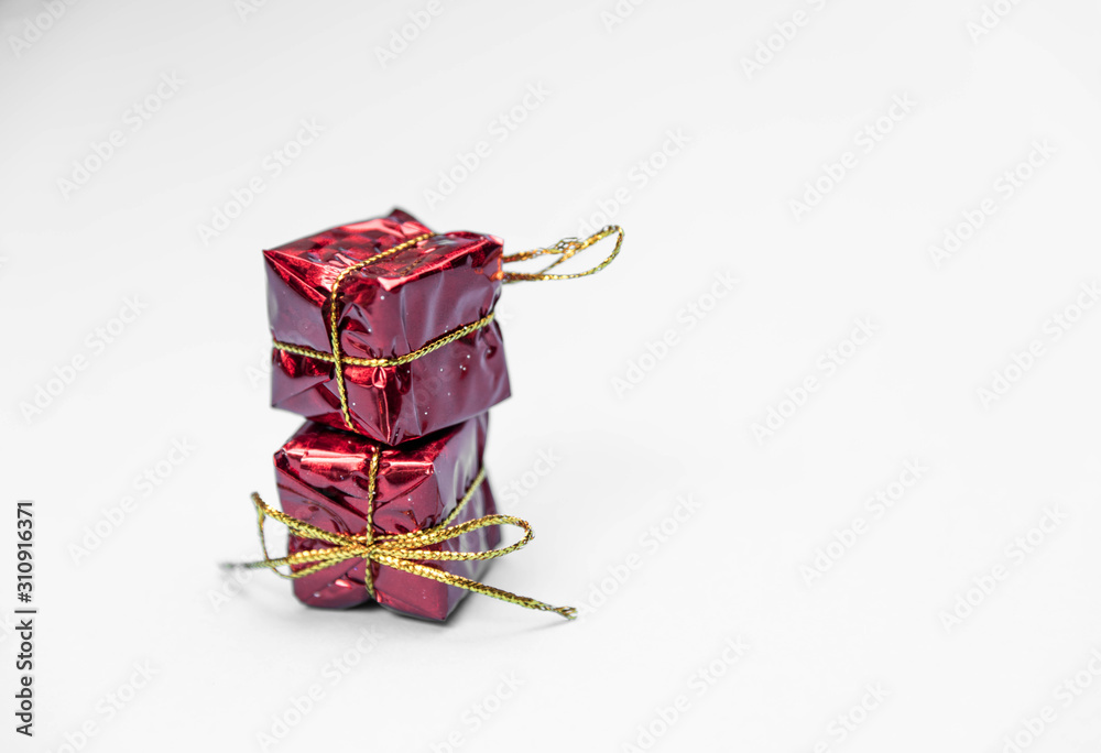 Christmas presents on white background. space for text