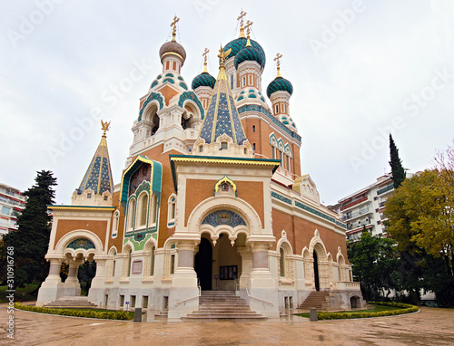 Saint-Nicolas de Nice orthodox russian church, in a winter cloudy morning, Nice, France