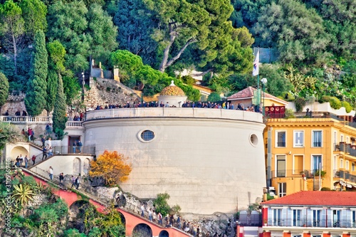 Nice, France - December 1, 2019: Bellanda Tower full of tourists, built in place of a fortified building on the Castle hill, razed to the ground under Louis XIVº, it hosted Hector Berlioz photo