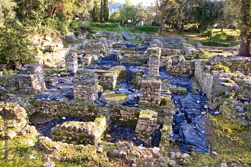 Ruins of ancient Roman buildings on the hill of the park of the Castle of Nice, France photo