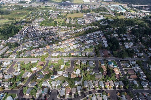 Aerial view of suburban hou...