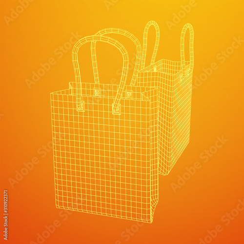 Empty shopping sale bag. Wireframe low poly mesh vector illustration