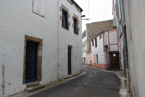 street and houses in douarnenez in brittany (france)