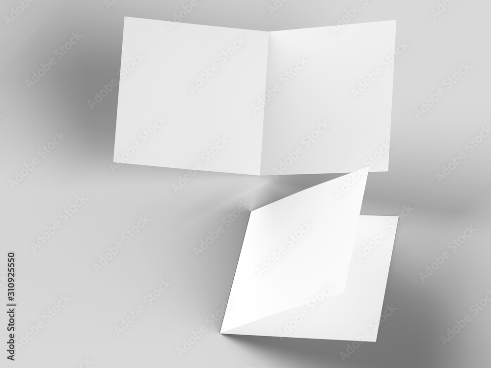 Brochure in square format folded to two - mockup. 3d illustration Brochure in square format folded to two - mockup. 3d illustration