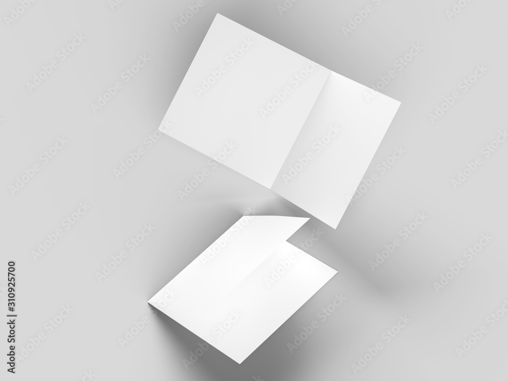 Brochure in square format folded to two - mockup. 3d illustration Brochure in square format folded to two - mockup. 3d illustration