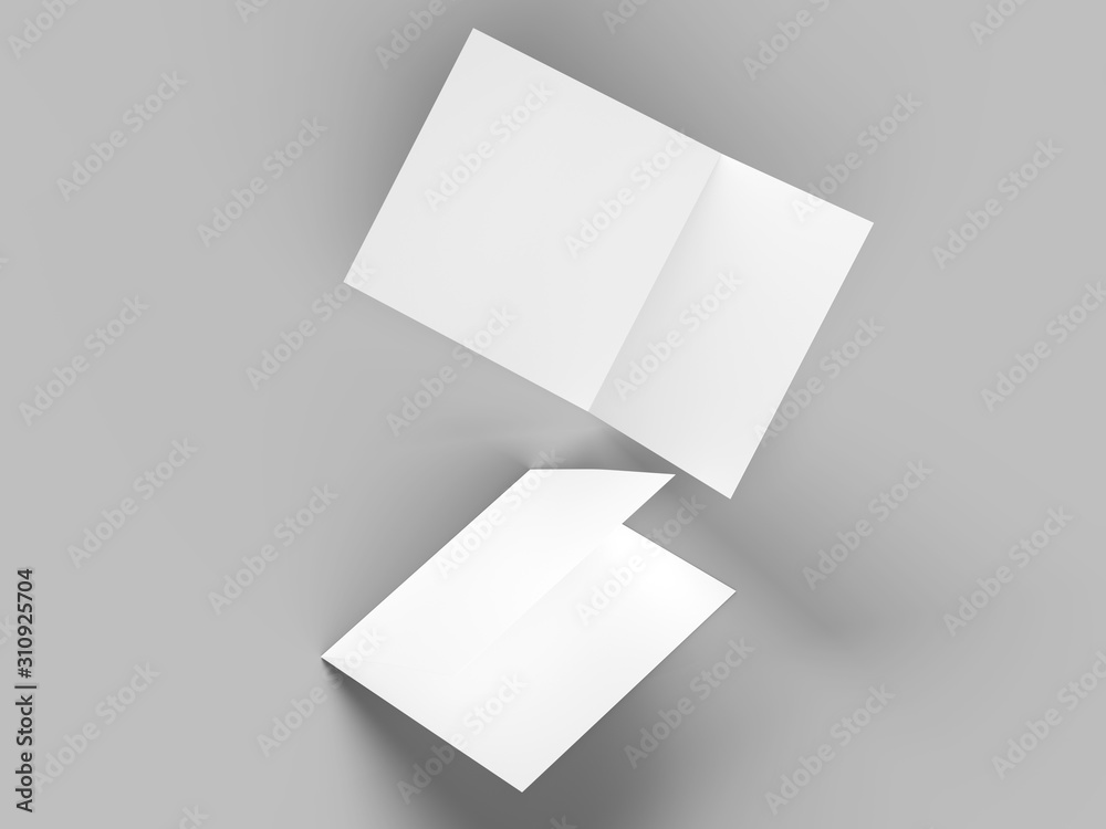 Brochure in square format folded to two - mockup. 3d illustration