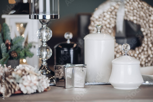 Quadro su tela Festive table decorating by decorations and utensils