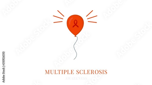 Multiple sclerosis awareness animation. Orange floating helium air balloon. Health medical concept. Seamless loop cartoon motion graphics.