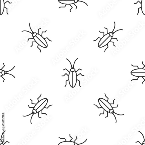 Grey line Cockroach icon isolated seamless pattern on white background. Vector Illustration