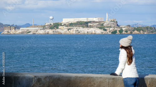 Panoramic view of Alcatraz Prison Island in San Francisco Bay, California