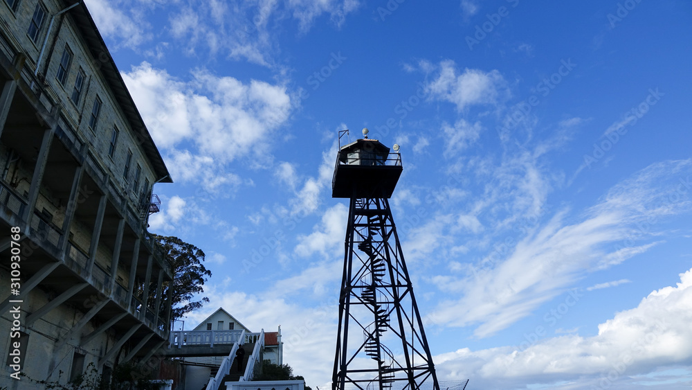 Guard Tower from the Alcatraz Prison Island in San Francisco Bay, California