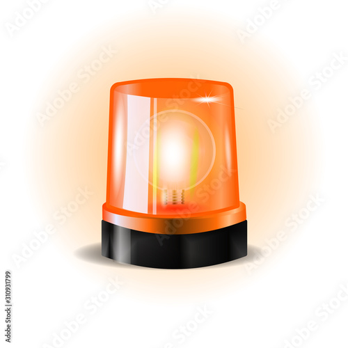 Orahge flashers Siren Vector. Realistic Object. Light Effect. Beacon For Police Cars Ambulance, Fire Trucks. Emergency Flashing Siren.