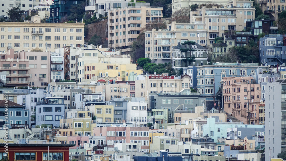Closeup view of San Francisco, California, USA Skyline