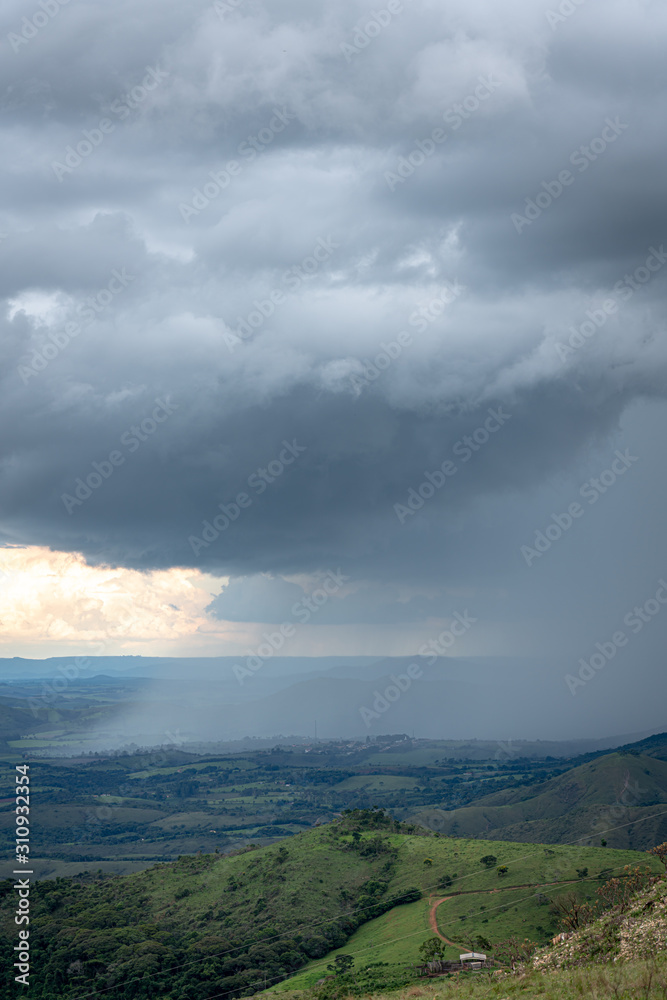 Heavy rain in an open green field in Brazil Heavy rain in an open green field in Brazil
