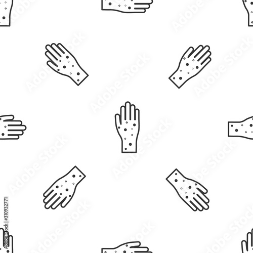 Grey line Hand with psoriasis or eczema icon isolated seamless pattern on white background. Concept of human skin response to allergen or chronic body problem. Vector Illustration