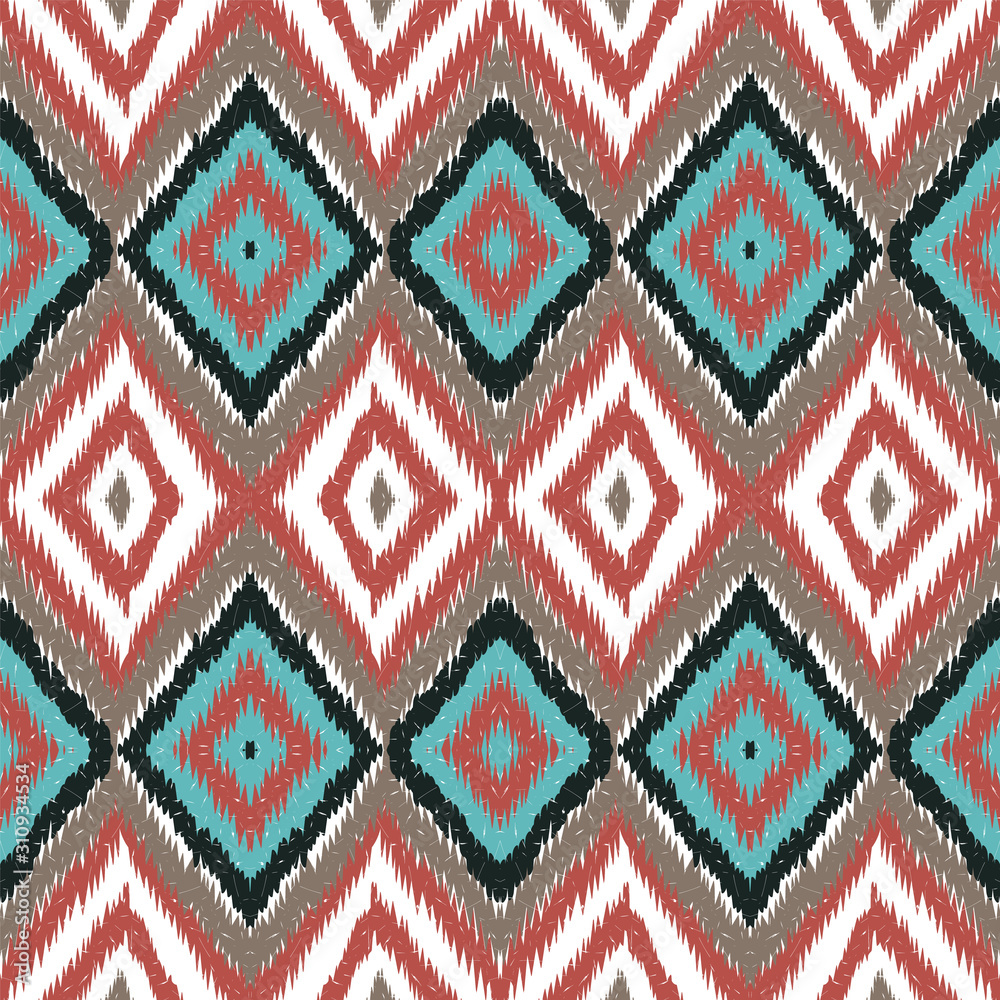 Indigo Stripe Carpet. Indigo Chevron Vector Seamless Pattern. Ethnic Ikat Bohemian Ornament. Scarlet Indian Stripe Print. Stripe Shibori Indonesian.