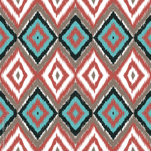 Indigo Stripe Carpet. Indigo Chevron Vector Seamless Pattern. Ethnic Ikat Bohemian Ornament. Scarlet Indian Stripe Print. Stripe Shibori Indonesian.