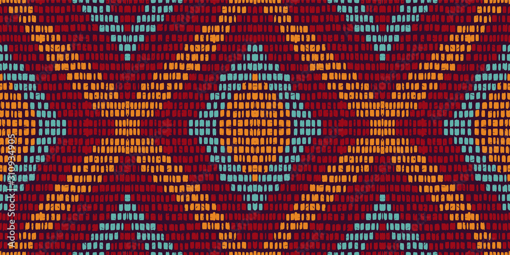 Dip Stripe Tribal. Coral Carpet Vector Seamless Pattern. Traditional Batik Drawing Design. Red Aztec Graphic Texture. Fashion Chevron Aztec.