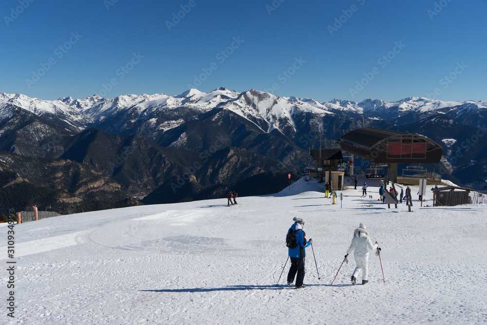 Ski resort on top of mountain. A place with a beautiful view. Andorra, La Massana