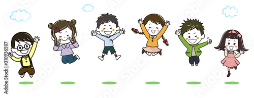 ジャンプする子供たち　イラスト