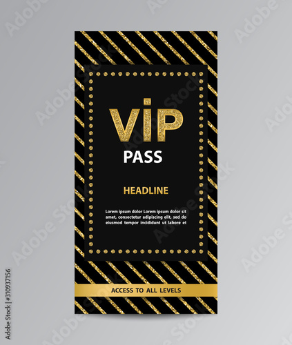 VIP pass with golden glittering stripes