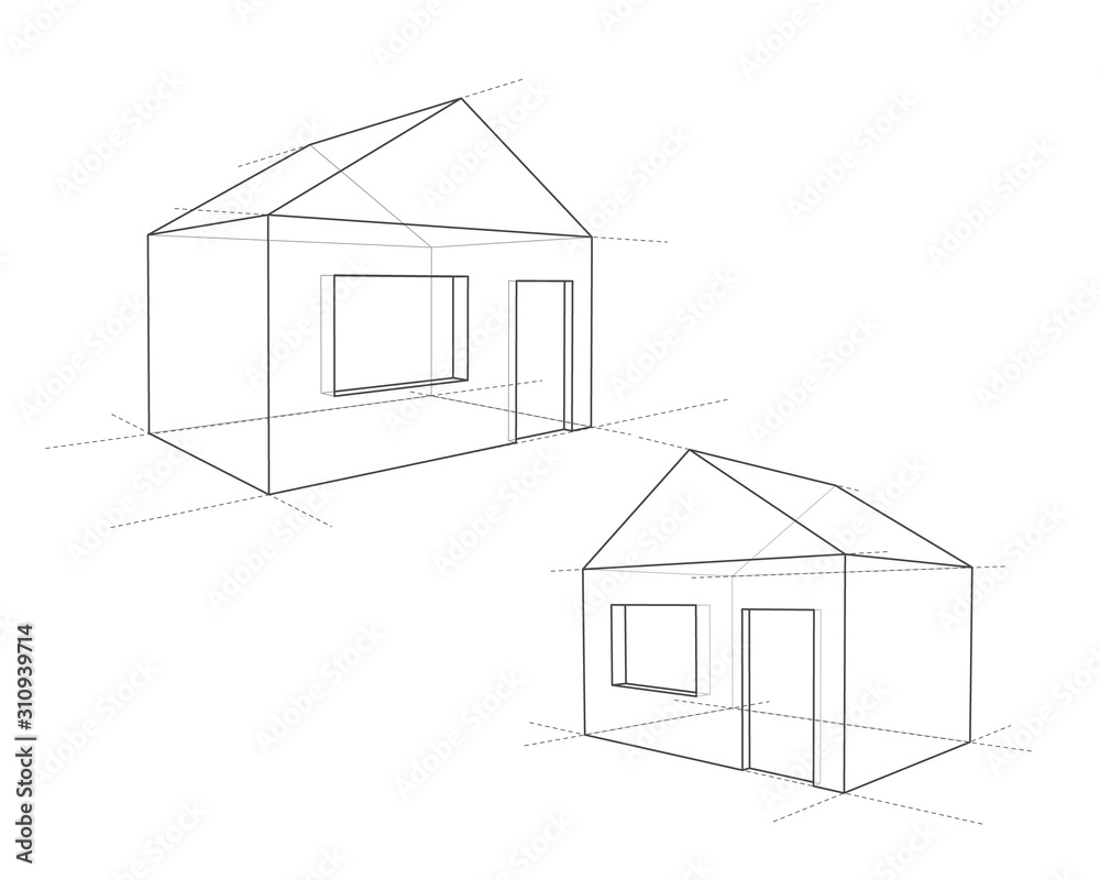 Technical drawing of the house, hidden lines